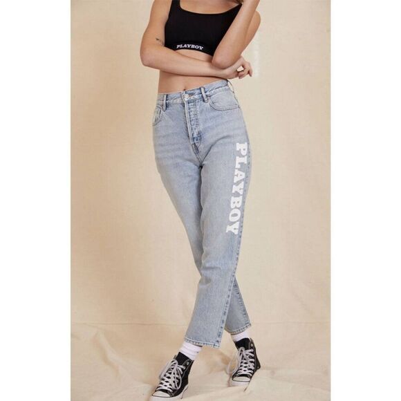 Playboy Light Wash Button Fly High Rise Mom Jeans - Picture 1 of 7